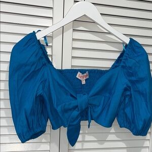 Leyden Women's Blue Puff Sleeve Crop top with Bow